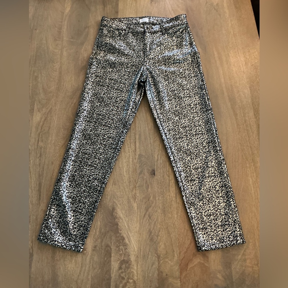 Shiny silver straight leg pants